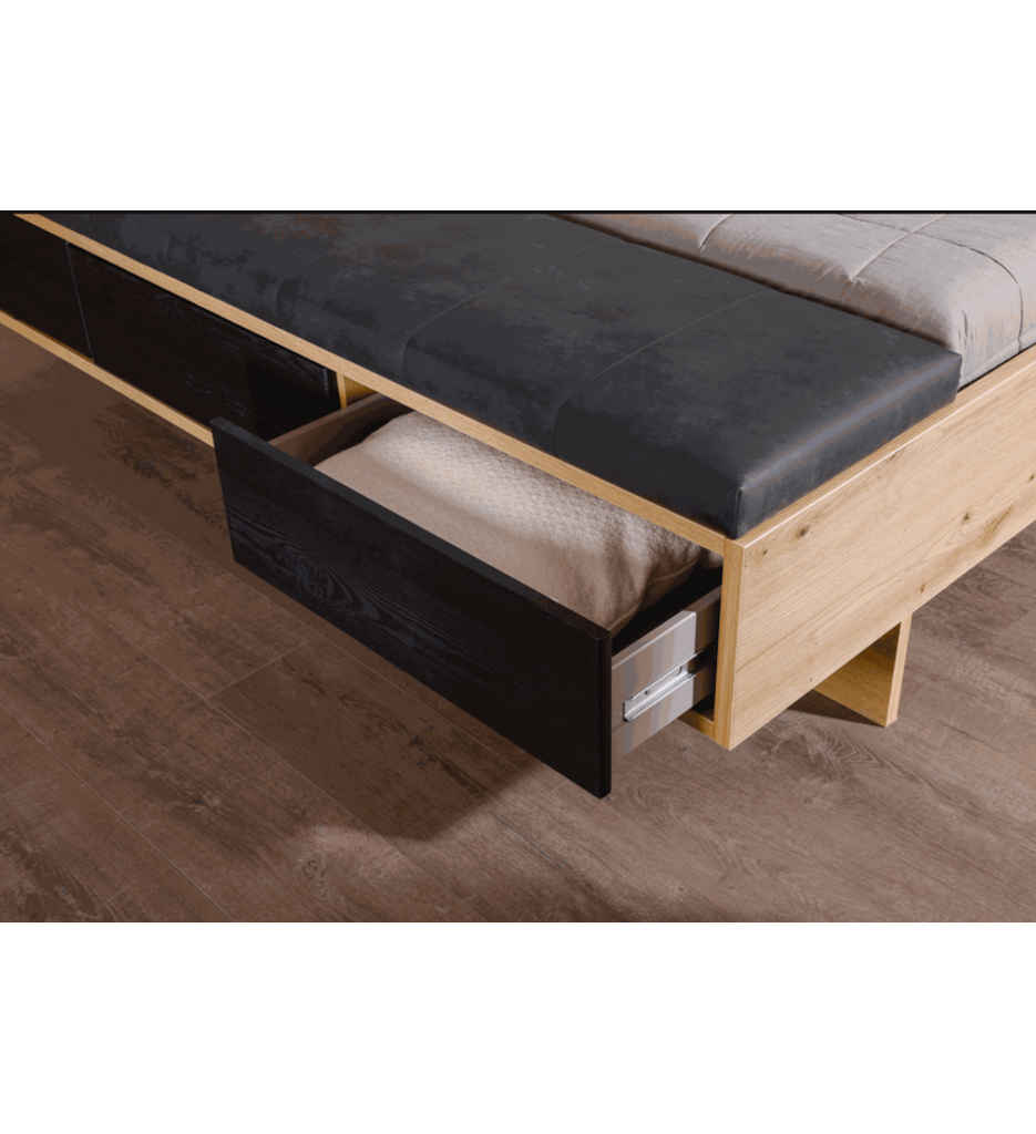 LIT 160*200 CM + 2 CHEVETS+LED INCLUS-CHENE ARTISAN-BLACK OAK-AG317.0BJ4.61-APOLLON