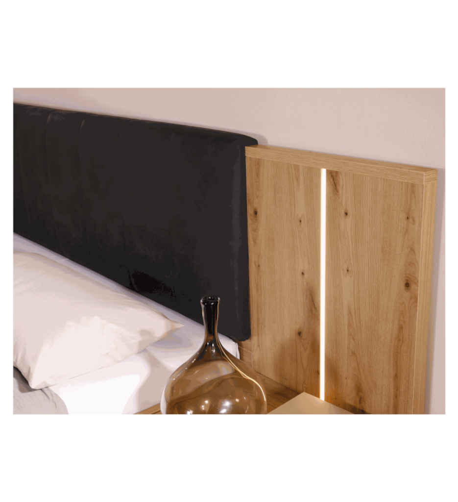 LIT 160*200 CM + 2 CHEVETS+LED INCLUS-CHENE ARTISAN-BLACK OAK-AG317.0BJ4.61-APOLLON