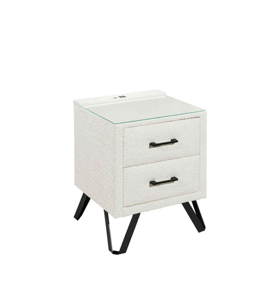 CHEVET 2 TIROIRS - LED+USB-TISSU ANTHOLOGY 15 SILVER-56-S98-89x-HYDRA