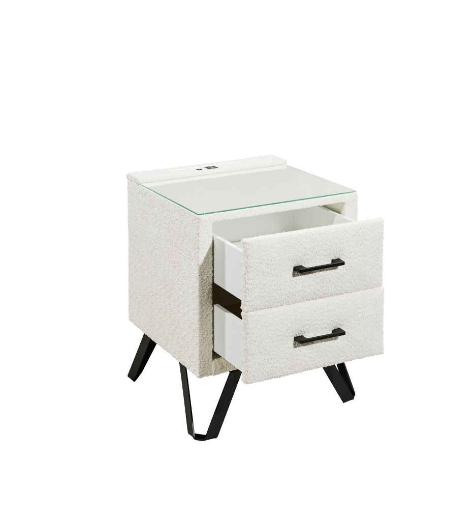 CHEVET 2 TIROIRS - LED+USB-TISSU ANTHOLOGY 15 SILVER-56-S98-89x-HYDRA