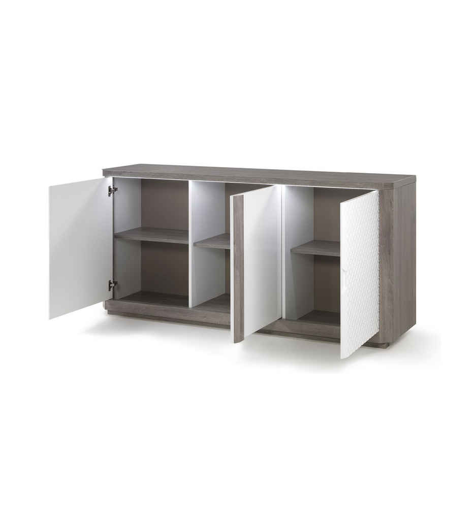 BUFFET 3 PORTES-180CM-CHENE GRIS/BLANC-CARTESIA