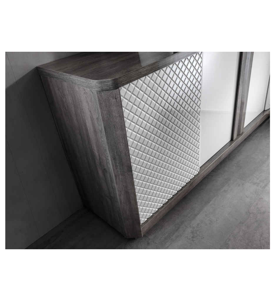 BUFFET 3 PORTES-180CM-CHENE GRIS/BLANC-CARTESIA