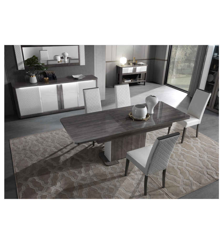 TABLE 180(220)CM AVEC ALLONGE CHENE GRIS/BLANC-CARTESIA