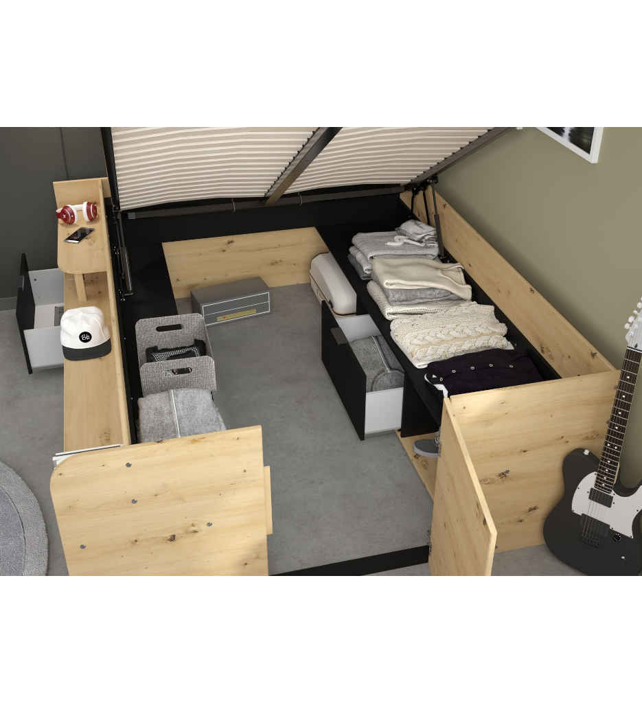 LIT COFFRE 140x190/200CM-1540LICO-ARTISAN OAK/BLACK-TRAVEL