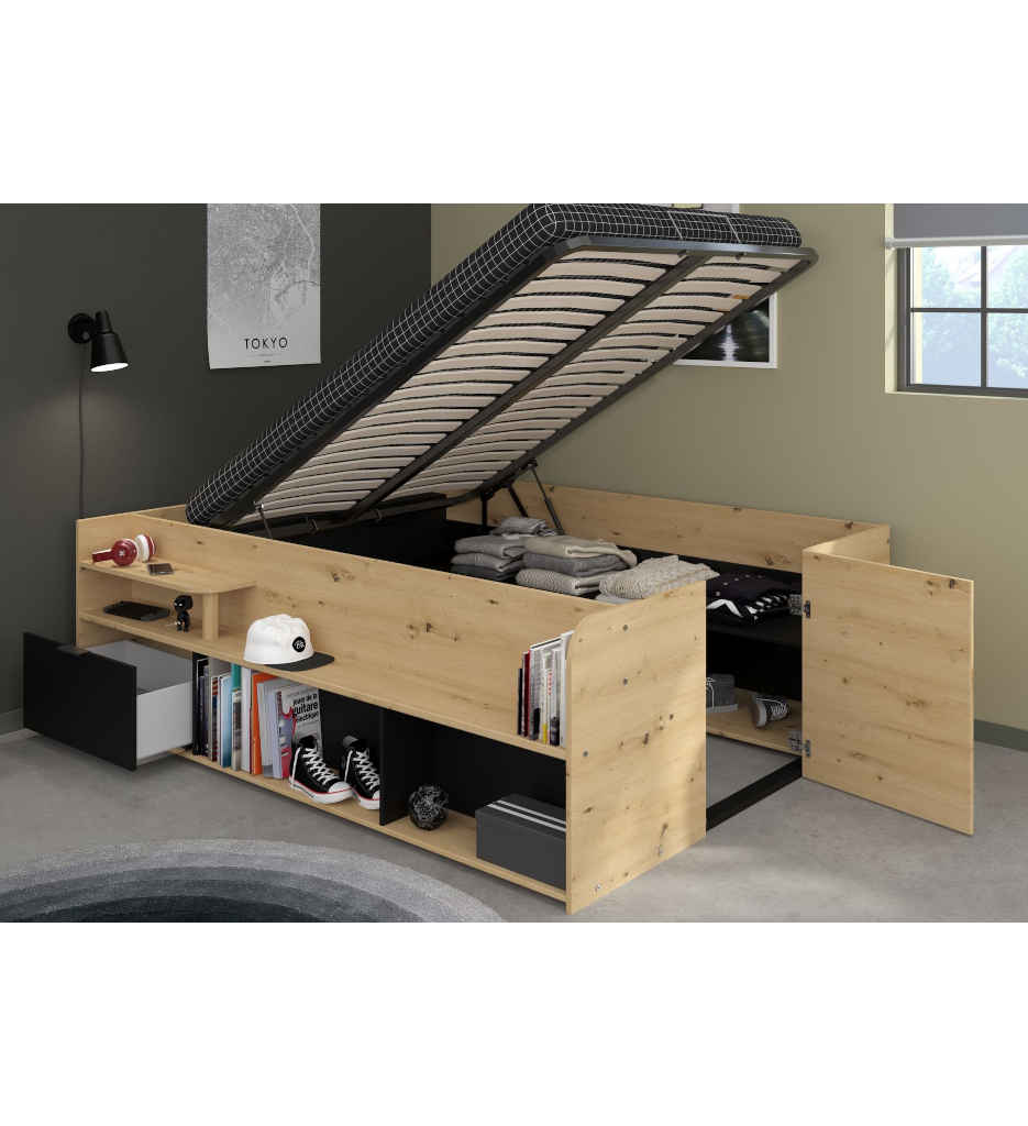 LIT COFFRE 140x190/200CM-1540LICO-ARTISAN OAK/BLACK-TRAVEL
