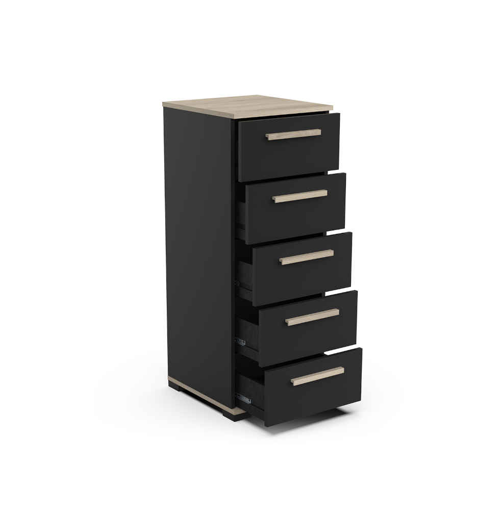 #CHIFFONNIER 5 TIROIRS NOIR/CHENE IZZY 385293
