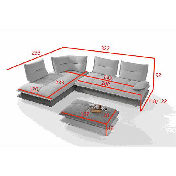 ANGLE GAUCHE-LHF-DOSSIER AVANCE/RECUL-TISSU MILAN#102 WHITE #130 WHEAT-SF-545-TIDE