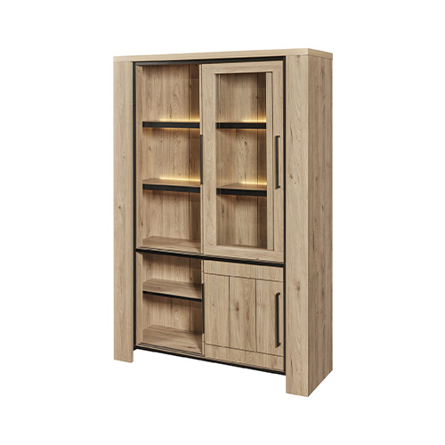 #ARGENTIER 2 PORTES VITRES + ECLAIRAGE -130CM-HERMES/URIEL