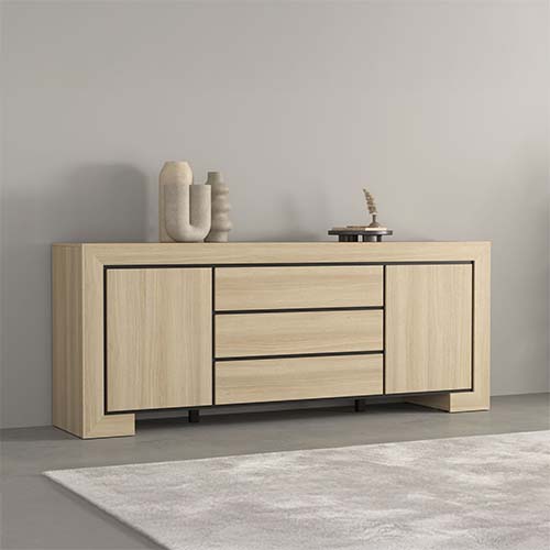 BAHUT 2PT/3T-225 CM- CHÊNE ÉLÉGANT/NOIR 24DEOC25/2D3S-CUBA II