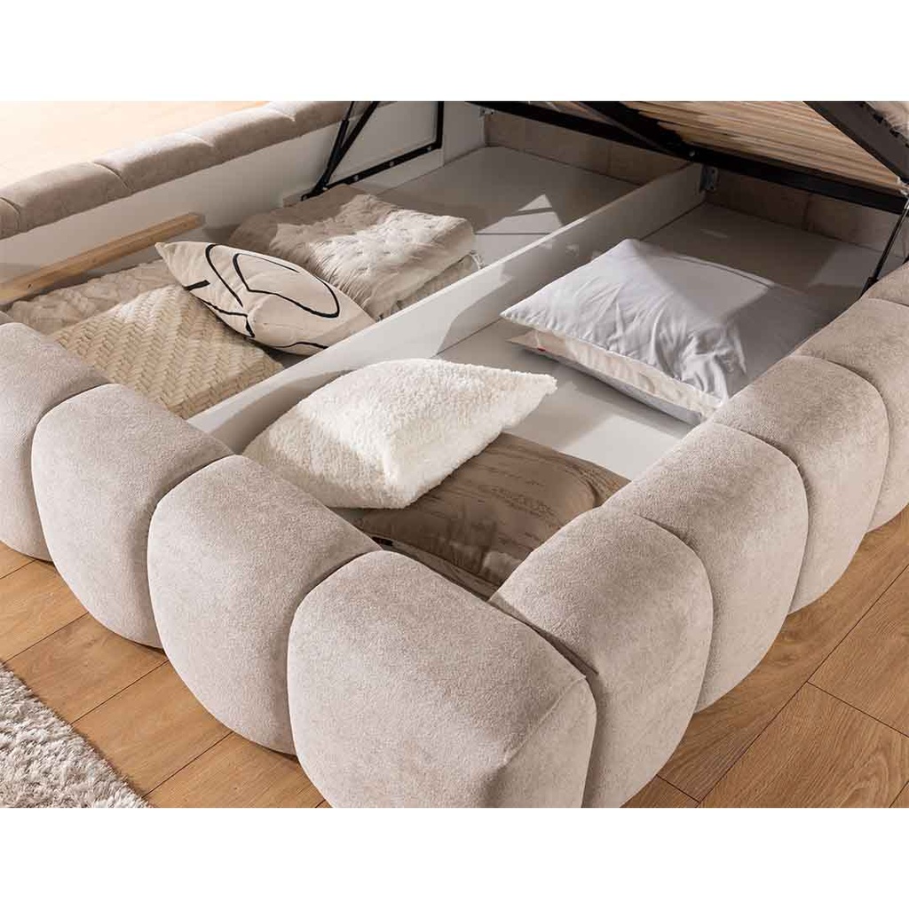 LIT + COFFRE- 160*200 CM-TISSU FREYA 210.02-CREME-SEWILLA