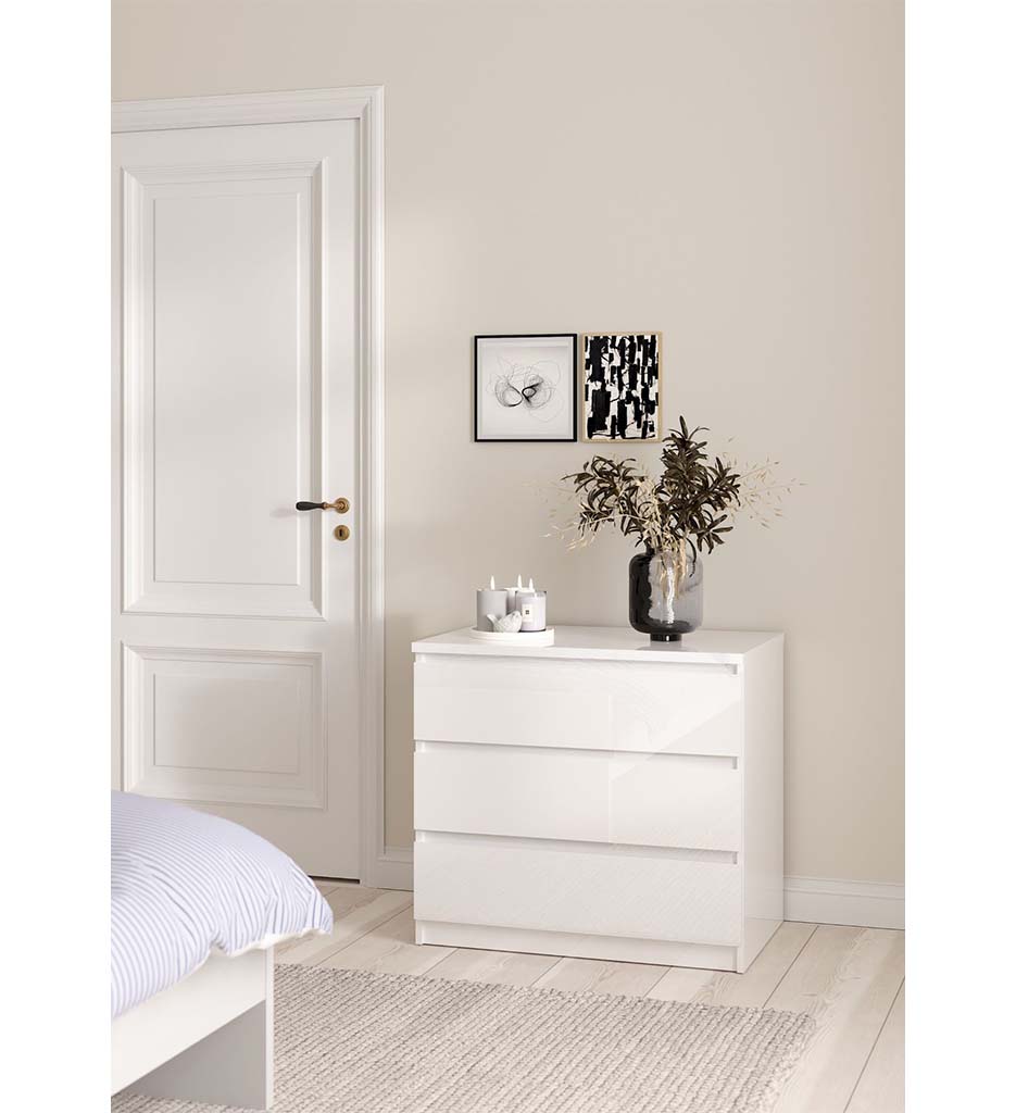 COMMODE 3 TIROIRS HINA BLANC LAQUE TV 76235uu