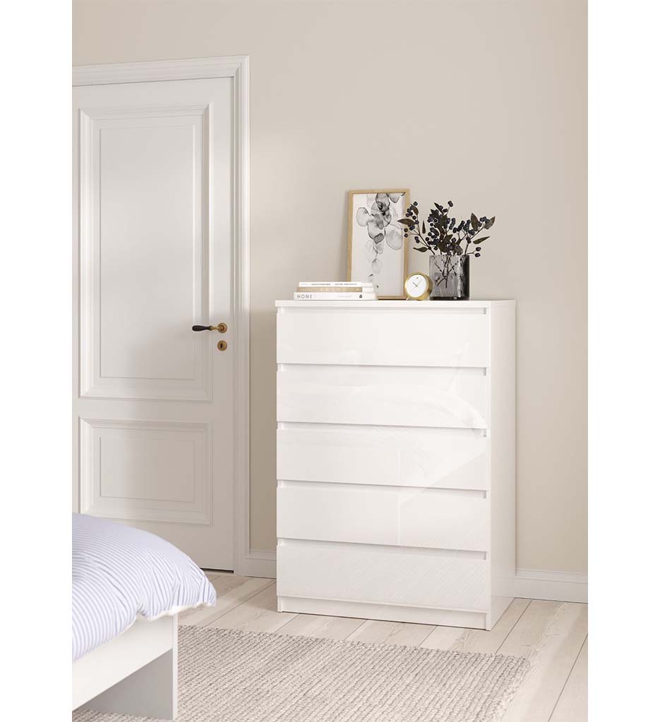 COMMODE 5 TIROIRS HINA BLANC LAQUE TV 76231uu