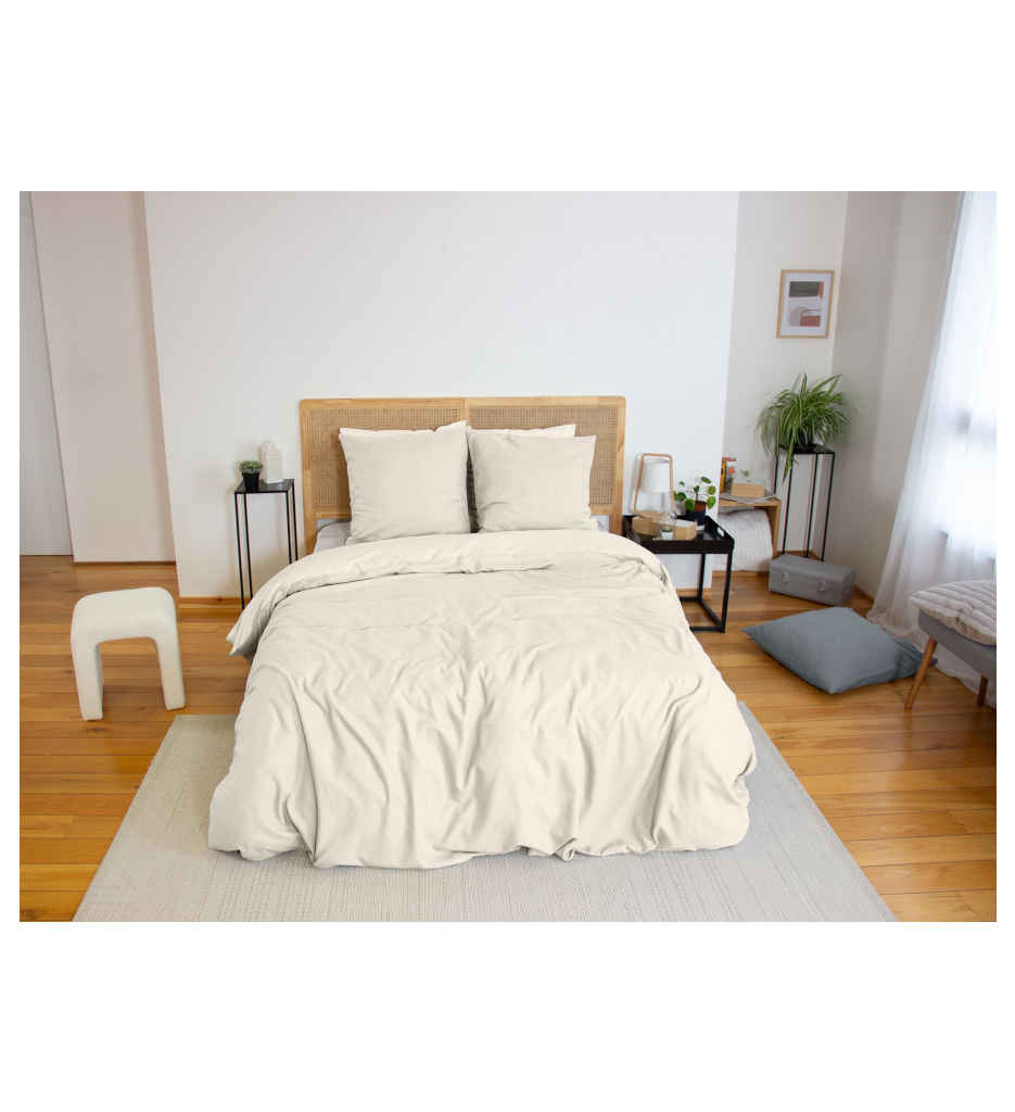 #PARURE 240 X 220 SENSATION FLANELLE  CREME