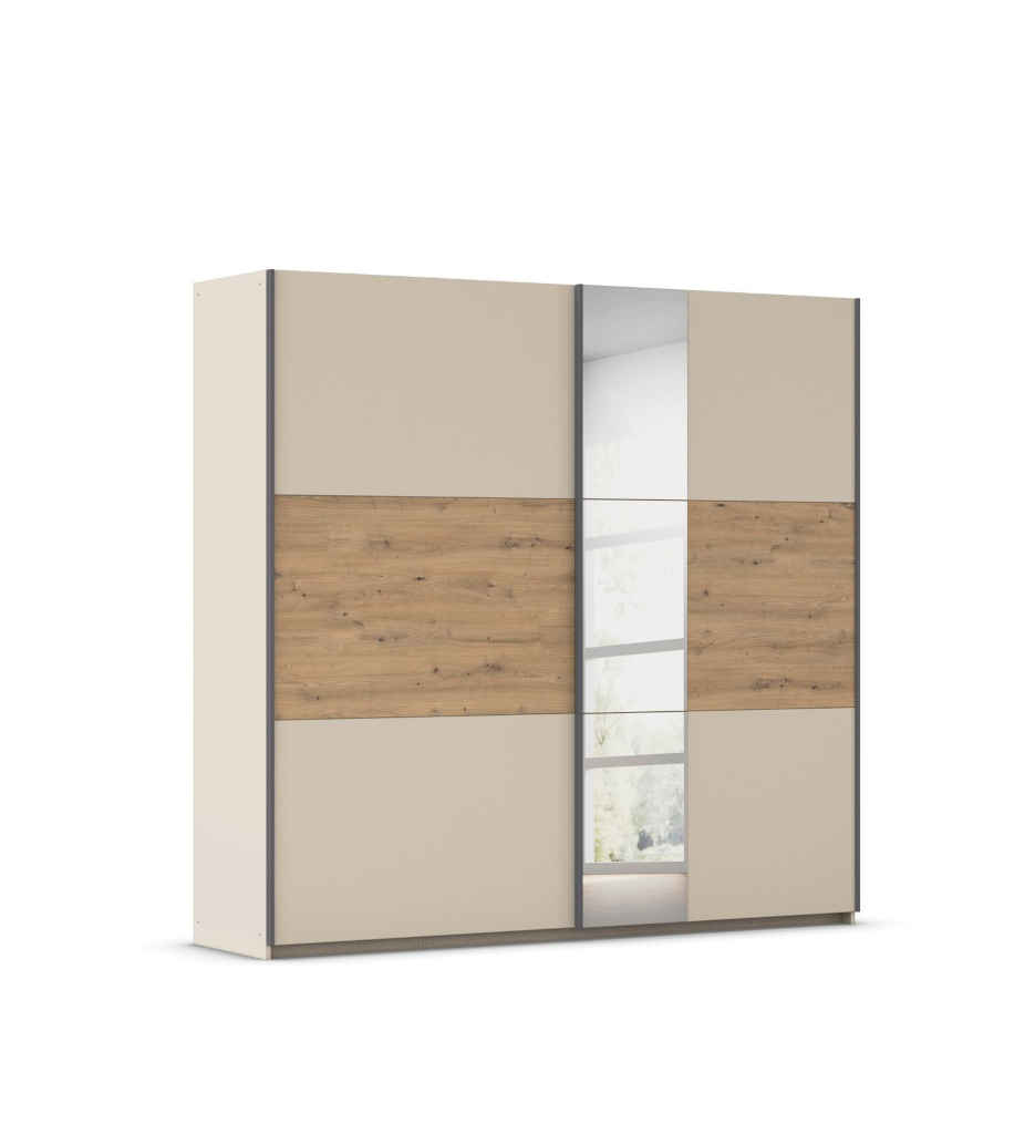 ARMOIRE 2 PT COULISSANTE+LIT 160*200CM+ 2 CHEVETS INCLUS-AG072OTL7.60-CHAMPAGNE/CHENE ARTISAN-SAJO