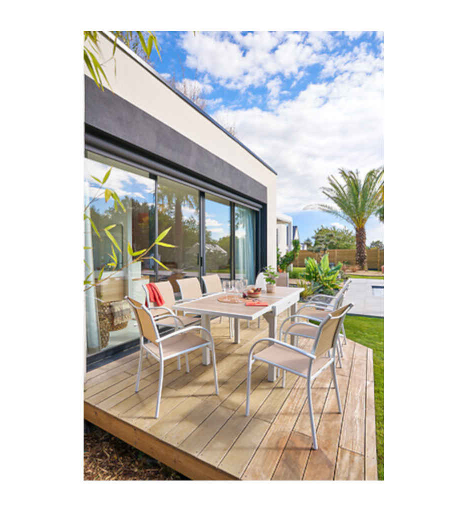 Fauteuil repas empilable Piazza aluminium lin blanc 187038