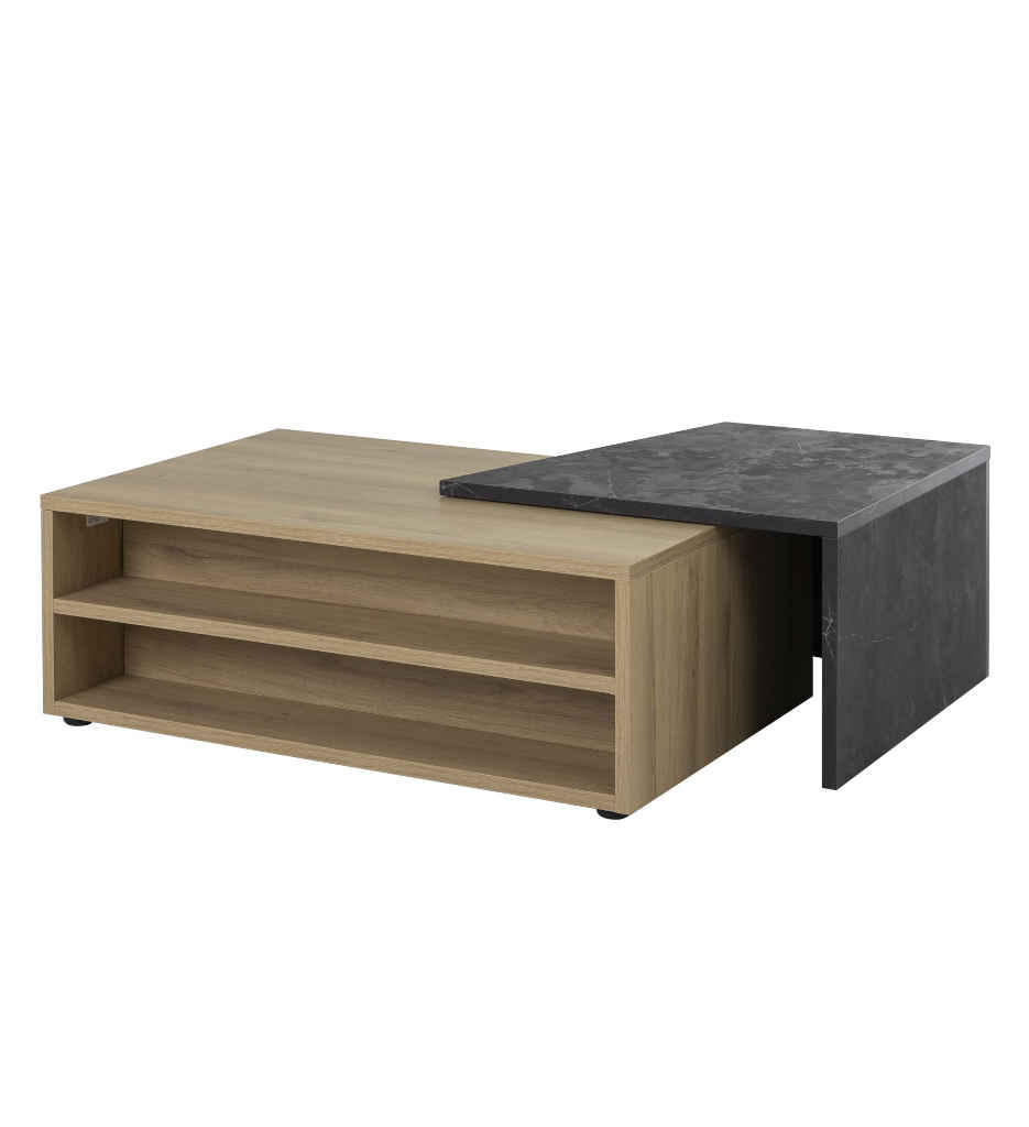 TABLE BASSE-101(116)CM-CHENE DE BOCAGE/MARBRE NOIR-1J3S087-ELENCIA
