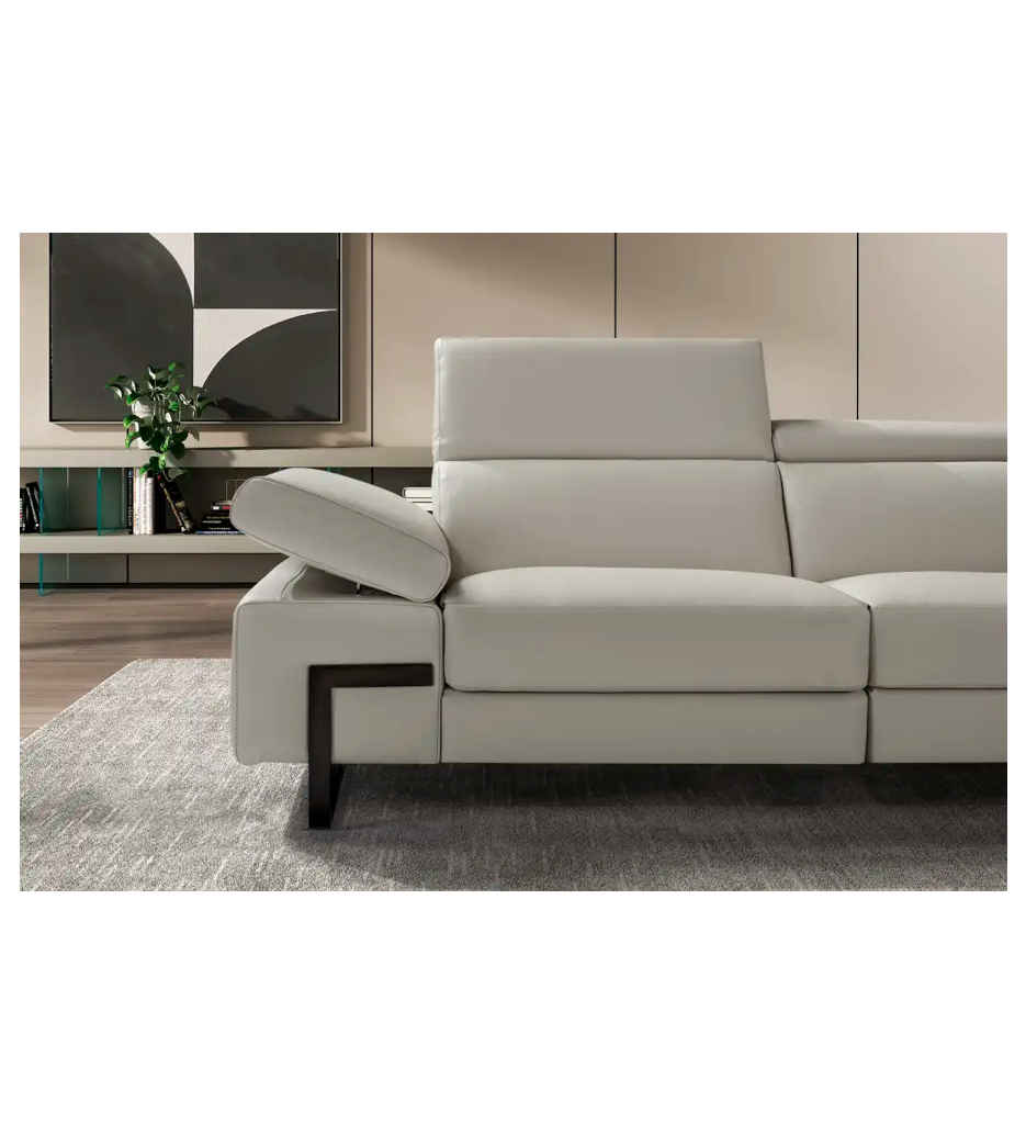 ANGLE DROIT 2,5P 1BR SX/MERIDIENNE TERMINALE DX-RELAX ELECTRIQUE-CUIR CAT 483 GRIGIO CHIARO-BROOKLYN