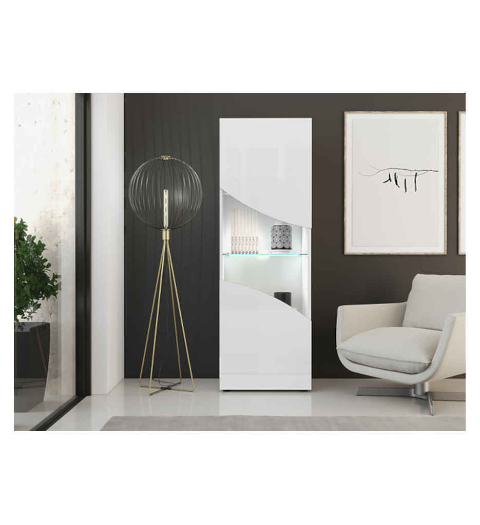 VITRINE 1 PORTE GLACE N°02-L.60CM-25SA3710-LAQUE BLANCHE BRILLANTE-PULP