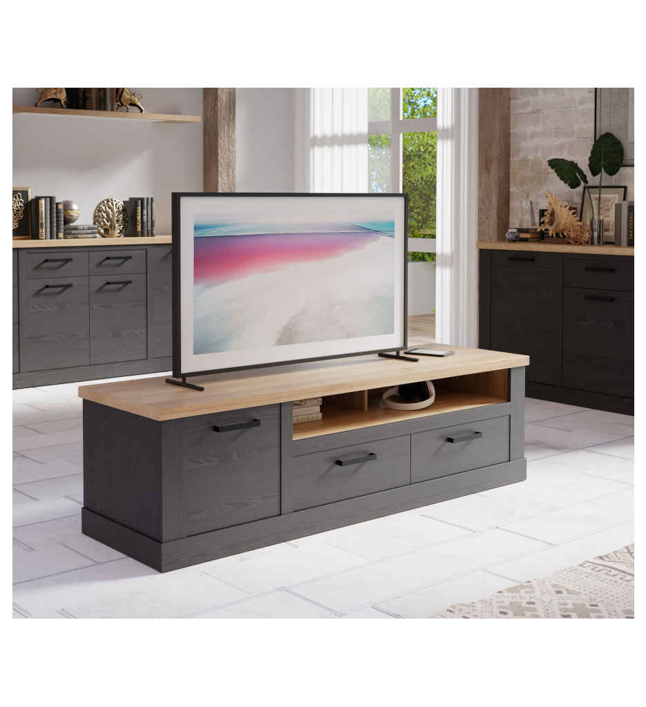 MEUBLE TV 179.3 cm NOIR/BOIS DURO DURT231L/M954
