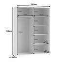 ARMOIRE 2PT BLANC MAT AVEC MIROIRS-150CM-22971655-BETA