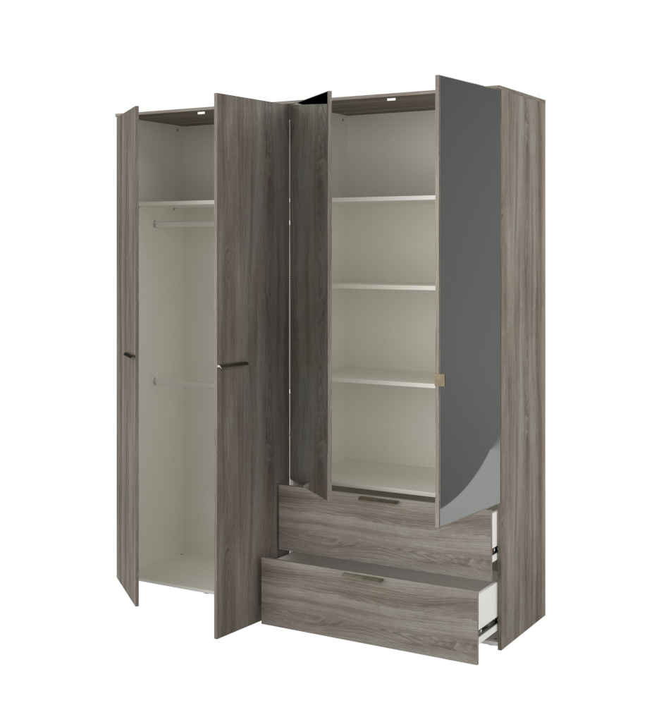 #ARMOIRE 4PT/2T(MIROIR)-CORVO GREY OAK-596983-OPUS