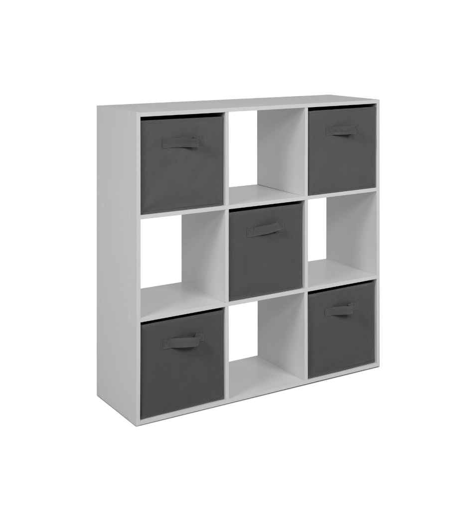 #1er Prix-Etagère avec paniers Arvika 9 niches Blanc/gris FIN 3968
