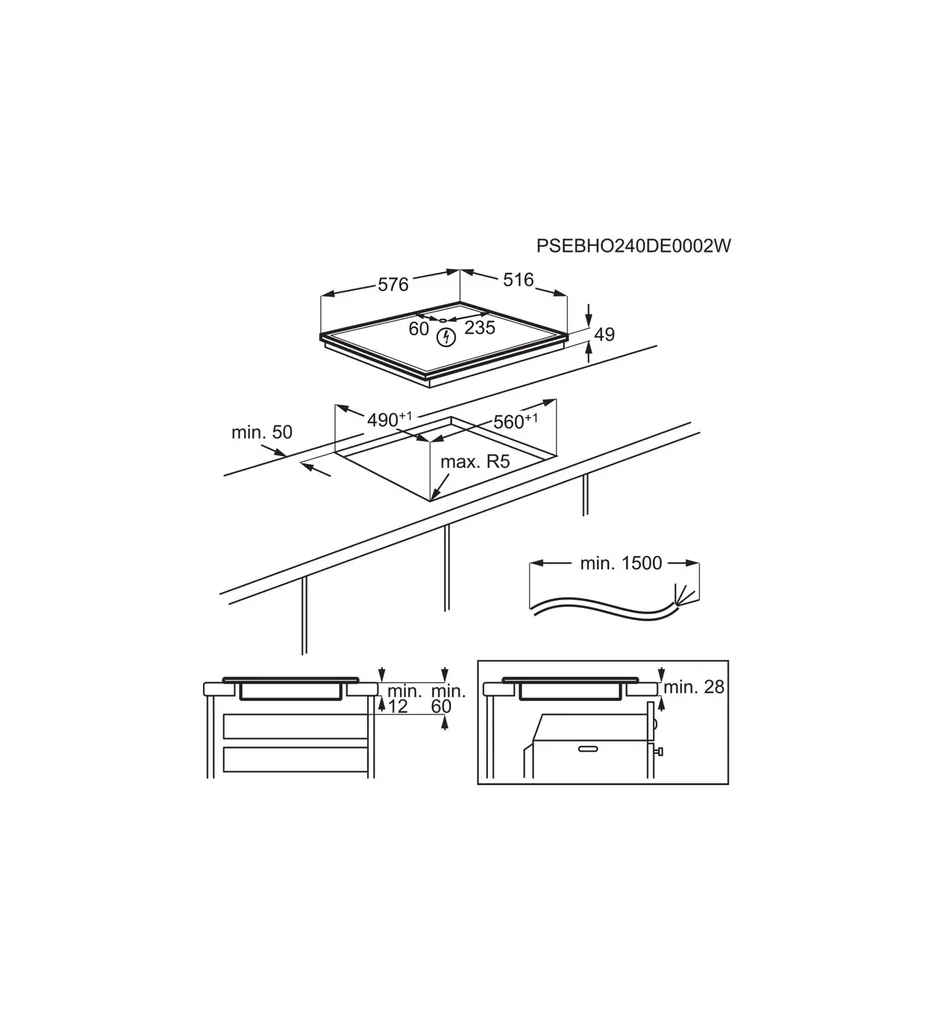 PLQ IND. 60CM 4I CADRE INOX °AEG OIO64A00XB