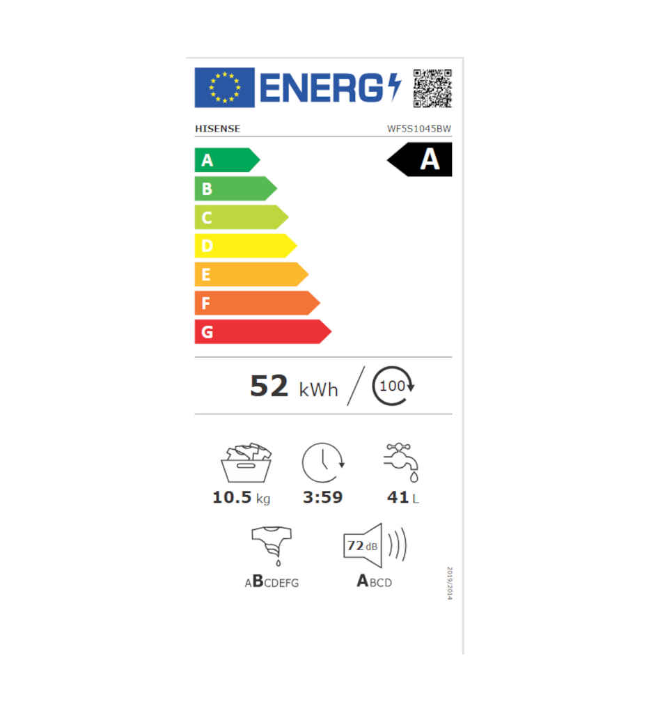LL 10.5KG 1400T AUTODOSE A °HISENSE WF511045BWQ