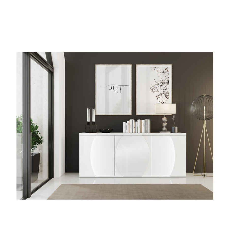 BUFFET 3 PORTES LAQUE BLANCHE BRILLANTE-N°2-L.200-25SA3030-PULP