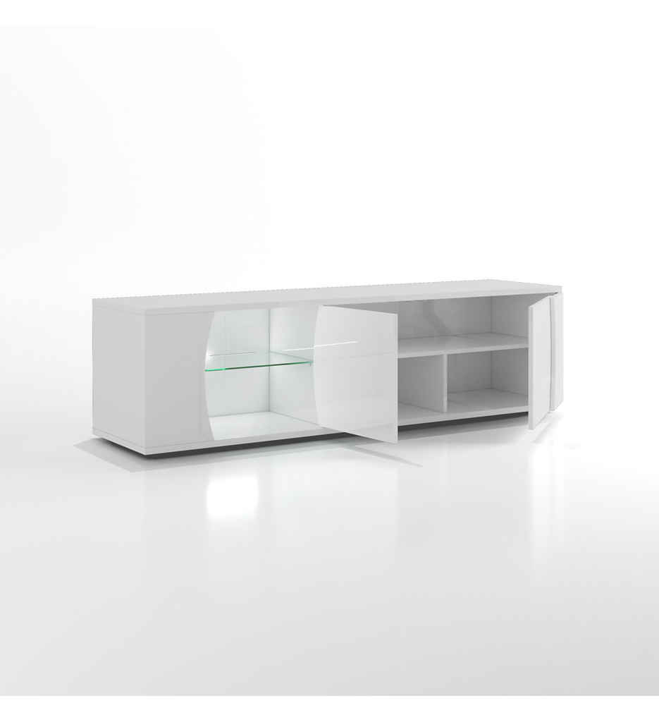 MEUBLE TV 2 PORTES 1 NICHE N°06-L.180CM-25SA3320-LAQUE BLANCHE BRILLANTE-PULP