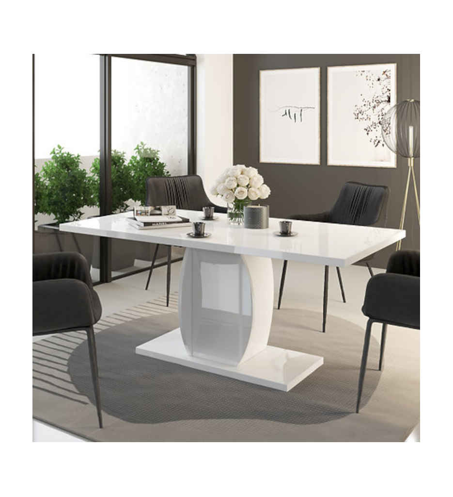 TABLE RECTANGULAIRE FUT 1 ALLONGE L180(225CM) N°10-LAQUE BLANCHE BRILLANTE-25SA2730-PULP