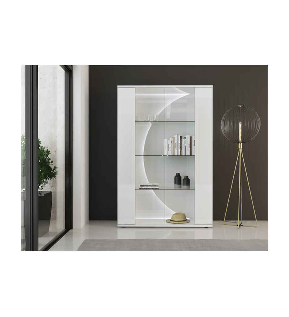 VITRINE 2 PORTES GLACES-L.130CM-N°20-25SA3720-LAQUE BLANCHE BRILLANTE-PULP