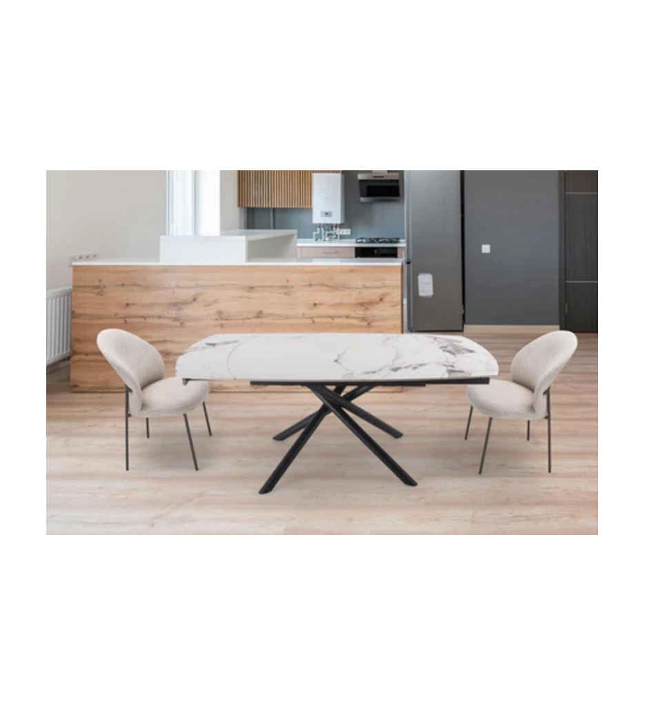 #TABLE 130(190)CM-CERAMIQUE-21831TB -BLANC & TAUPE-MADRID