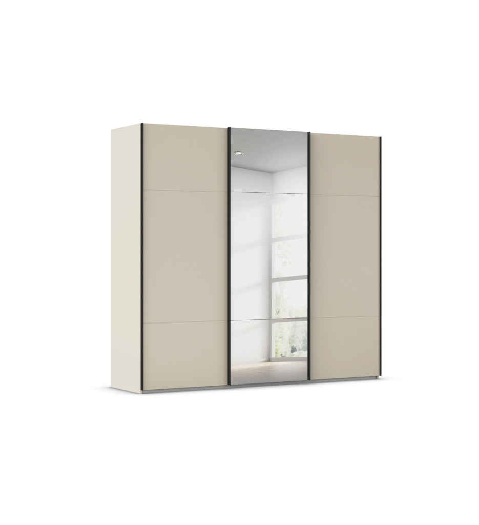 ARMOIRE 3 PORTES COULISSANTES-(1MIROIR)+BLOC TIROIR+LINGERE+FREINS INCLUS-COLORIS CHAMPAGNE+A816S.0KW3-CONTIDO