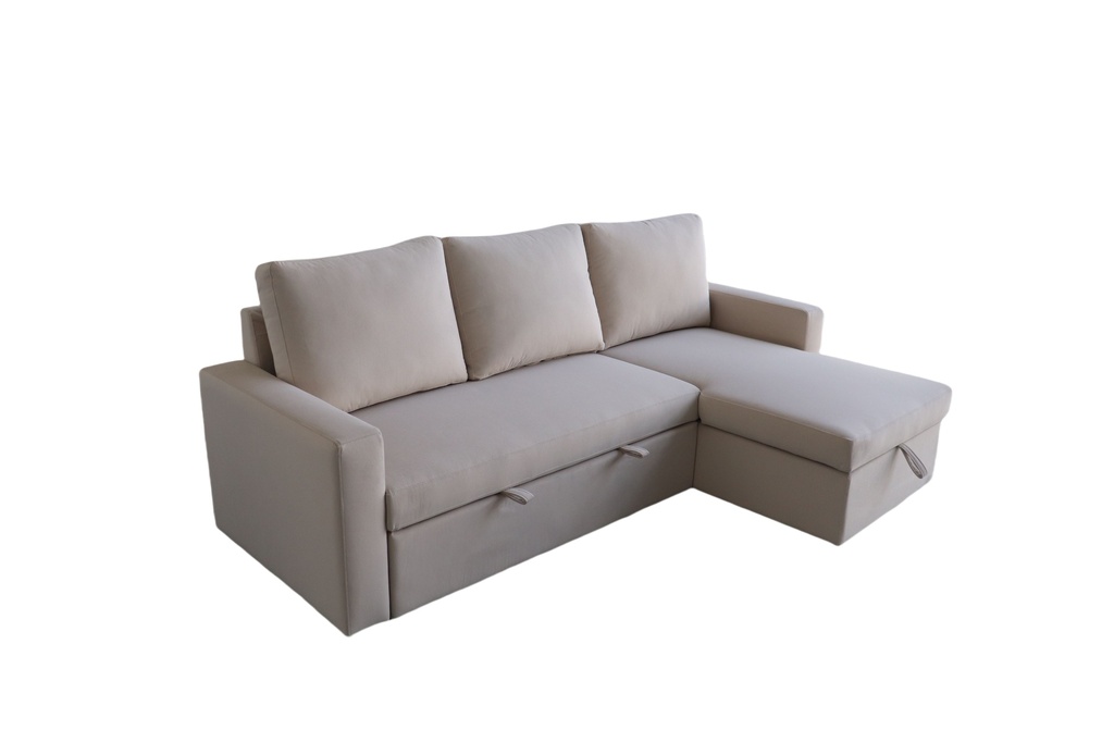 #ANGLE RÉVERSIBLE-CONVERTIBLE+COFFRE-MODEL 6100-TISSU BEIGE-VELVET