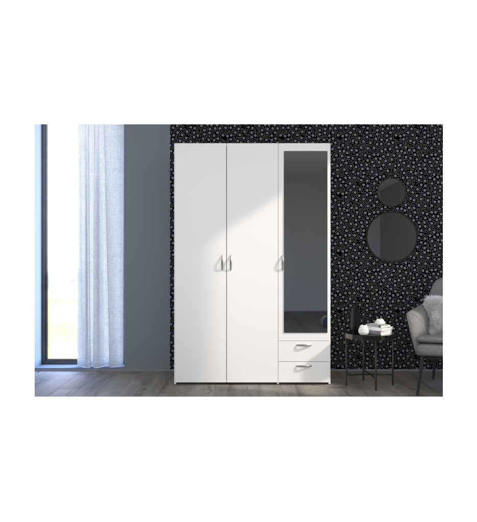 ARMOIRE 3PT-2T/1MIROIR-120CM-6510A3PM -BLANC-DAILY 2
