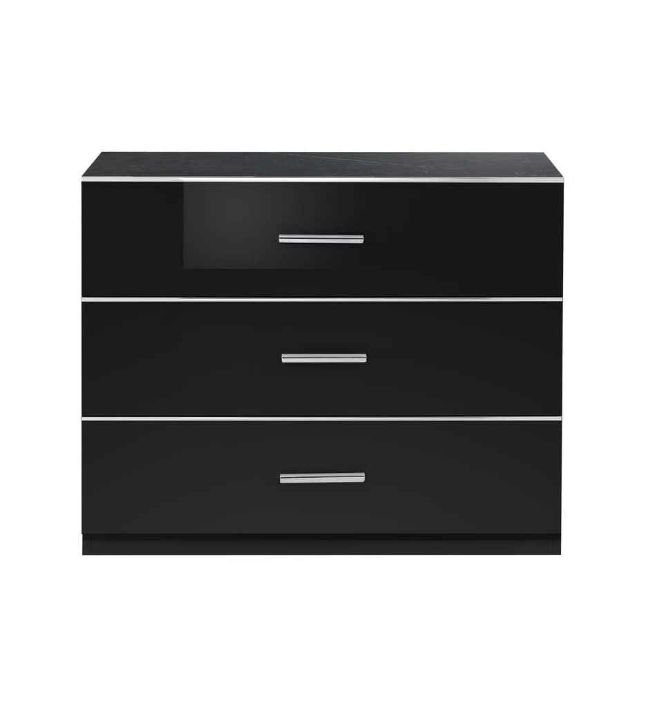 #COMMODE GLOSSY NOIR 3 TIROIRS