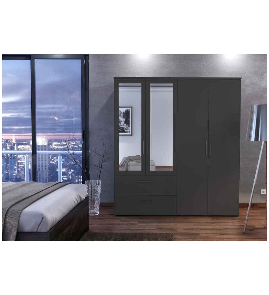 ARMOIRE 4P(2 MIROIRS)/2T BLACK-596526-ORLEANS