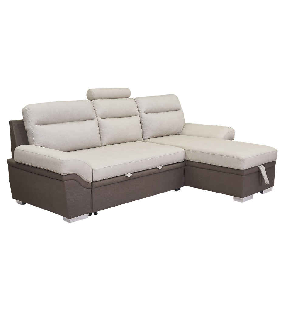 #ANGLE CONVERTIBLE + COFFRE REVERSIBLE-TISSU NABUCK, TEX 208-15 BEIGE /TEX 208-16 COFFEE -JESSIE