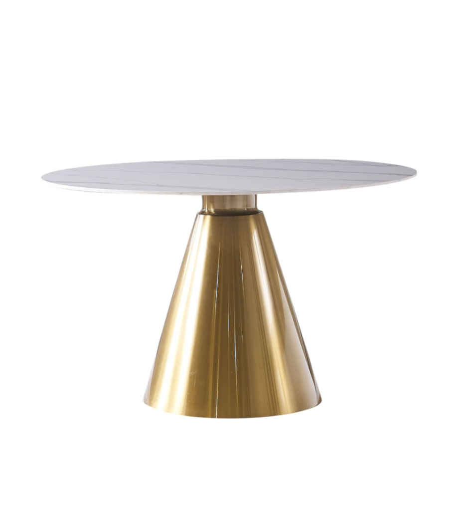 #TABLE RONDE 130CM-WHITE CERAMIC TOP 12MM / BRUSH T131-GOLD