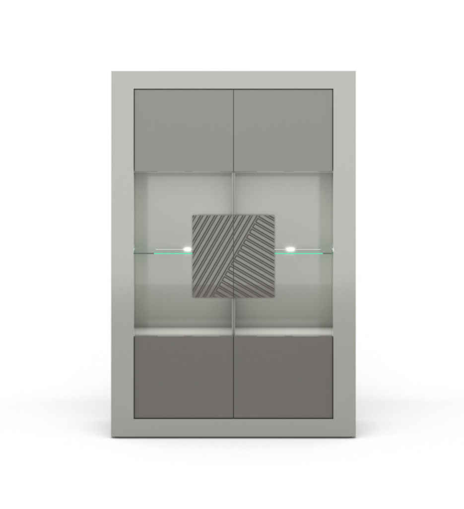 VITRINE 2 PORTES GLACE N°20-LAQUE GRIS CLAIR/GRIS-JANE 0709
