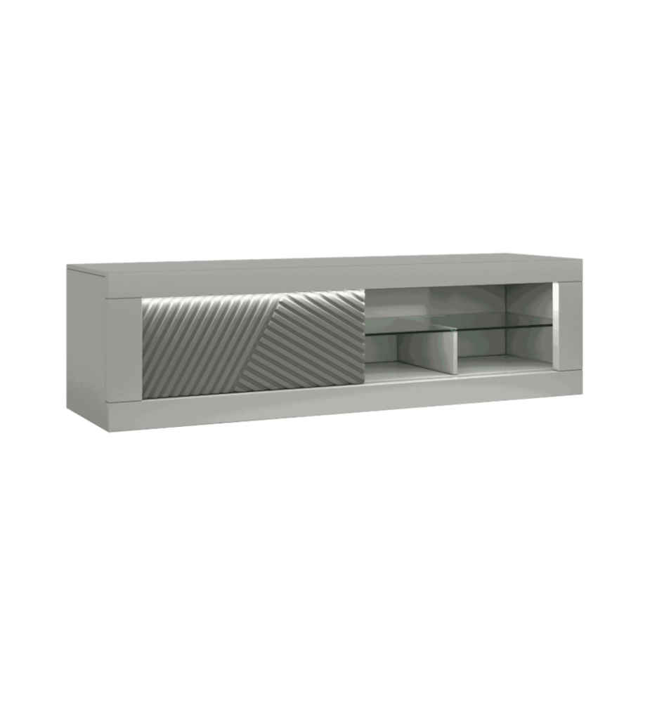 MEUBLE TV 180CM-1 PORTE COULISSANTE 1 NICHE N38-LAQUE GRIS CLAIR/GRIS-JANE 0709