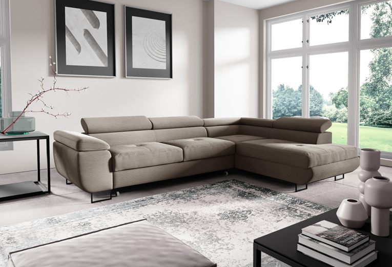 ANGLE DROIT CONVERTIBLE+COFFRE-TISSU TORONTO 14 GRIS-ANTON