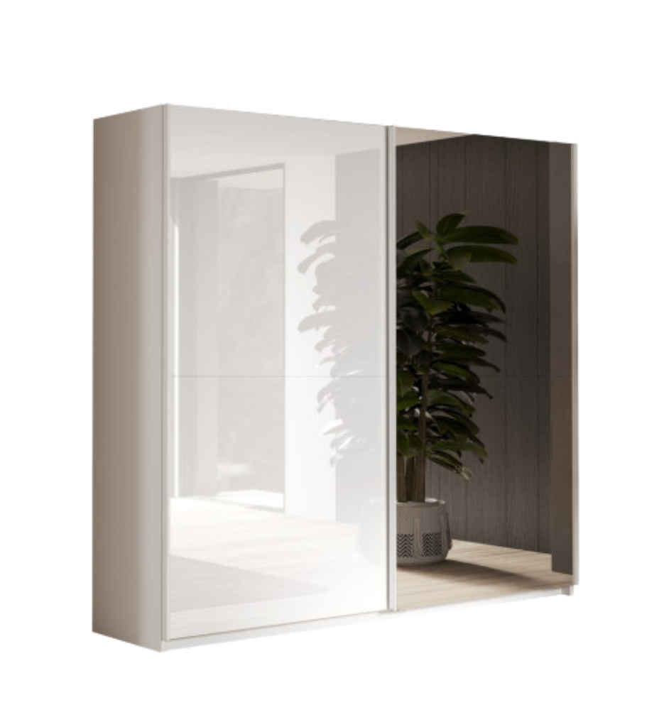 ARMOIRE 2 PORTES-L 230CM-AVEC 1 MIROIR AVEC SEPARATEUR+FREINS INCLUS-LAQUE BLANC-629021-230SS2-SWING