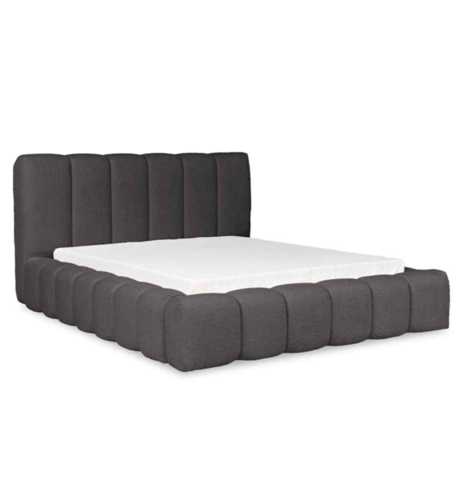 LIT + COFFRE- 180*200 CM-TISSU GRIS ANTHRACITE-TORIA