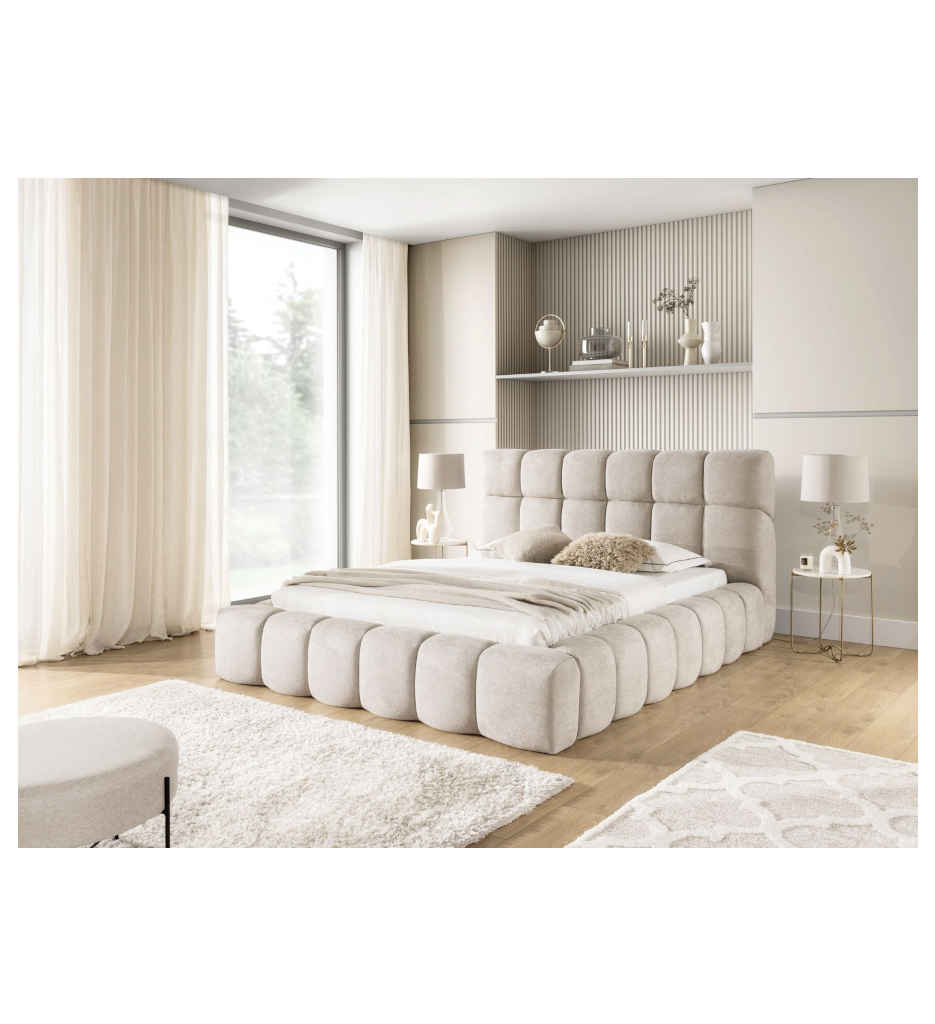 LIT + COFFRE- 160*200 CM-TISSU FREYA 210.02-CREME-SEWILLA