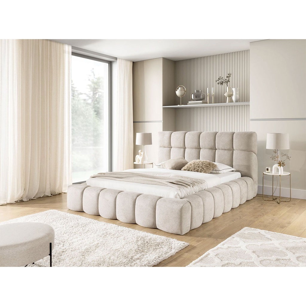LIT + COFFRE- 160*200 CM-TISSU FREYA 210.02-CREME-SEWILLA