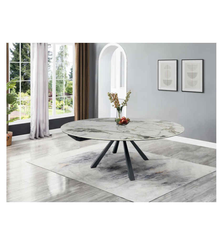 #TABLE CERAMIQUE-115(190CM)-52945TB-BLANC & TAUPE-CALYPSO