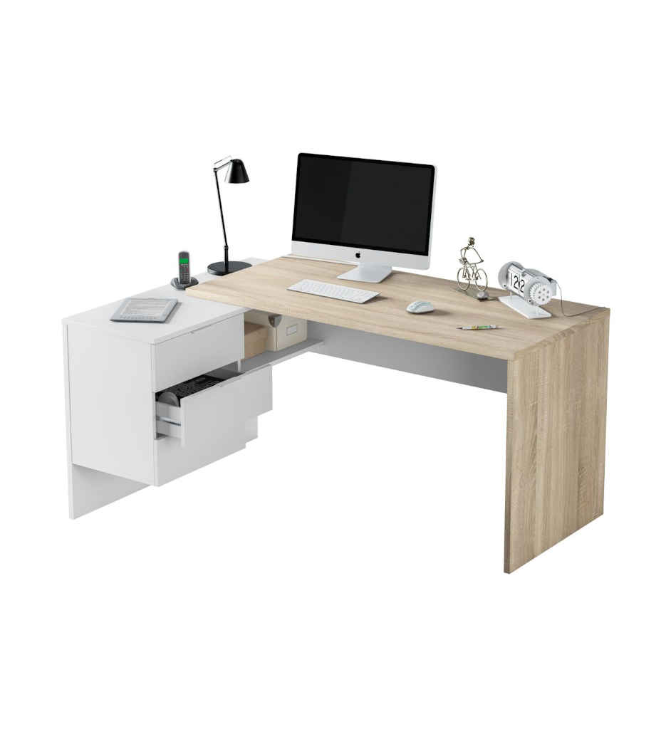 Bureau / Console Réversible OFFICE  0F4655A CHÊNE CANADIAN/ BLANC ARTIC