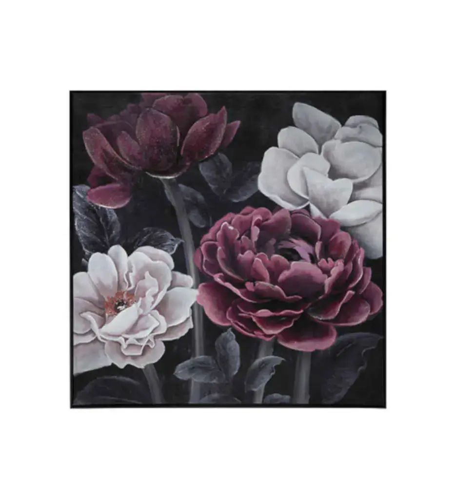 Toile peinte encadrée fleur noire 58 x 58 cm JJA 169421